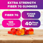 Vitabod Fiber Gummies 7G Per Serving for Digestive Health & Regularity, Prebiotic GOFOS™ Plant-Based Fiber, No Sugar Added, Vegan, Berry Peach Strawberry, 120 Gummies (Adults, Women & Men)