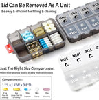 Foldable Weekly Pill Organizer 2 Times a Day with 2 Extra Compartments (Clear Printed Labels) - 7 Day AM PM Medicine Box, Week Daily Travel Pill Case Holder for Vitamin, Supplement - Clear Black