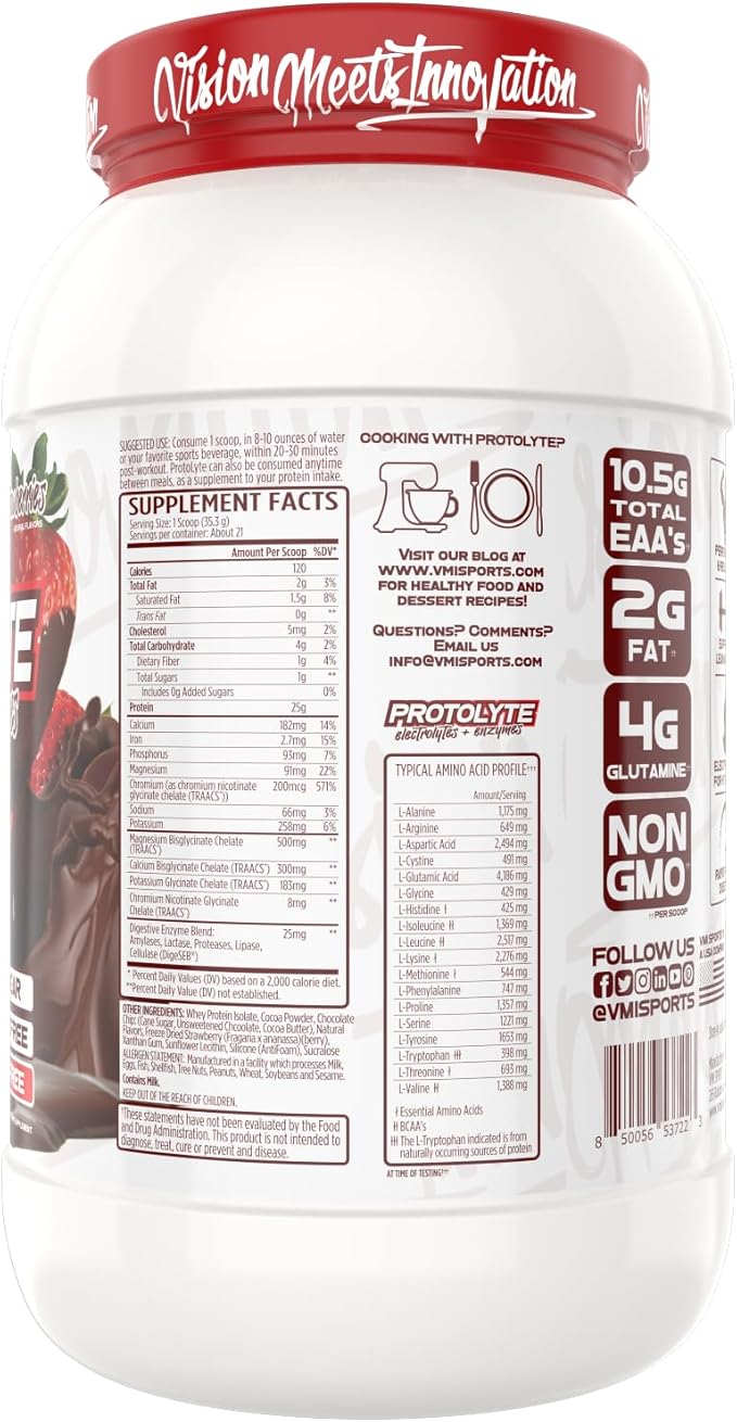 VMI Sports | ProtoLyte Whey Isolate Protein Powder | Low Calorie Whey for Weight Loss and Muscle Gain | Digestive Enzymes | Non-GMO (1.6 lb, Chocolate Covered Strawberries)