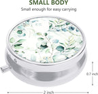 Nipichsha Pill Box, Small Pill Case for Purse & Pocket, Cute Travel Medicine Organizer, Portable Medicine Container Holder to Hold Vitamins, Medication, Fish Oil & Supplement, Eucalyptus Leaf