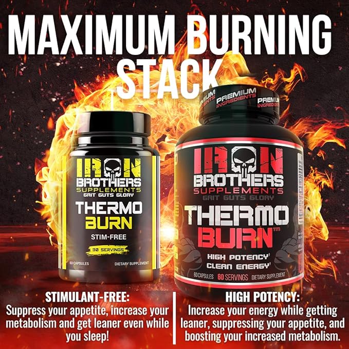 Iron Brothers Thermo Burn Hardcore Fat Burner – High Stim Thermogenic with Yohimbine HCl, Grains of Paradise & Caffeine – Metabolism Booster & Appetite Control – 60 Capsules