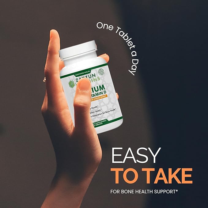 Zaytun Halal Calcium + Vitamin D3 for Bone Health, Boosts Calcium Absorption, 1 Per Day, Made in USA, Vegetarian, Halal Certified, 4 Month Supply