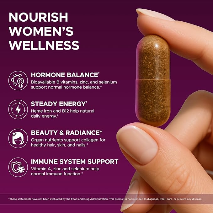 Primal Beef Organ Supplement for Women, Grass-Fed Ancestral Superfood Supplement with Uterus & Liver for Hormone Balance & Queen Energy - 60 Day Supply
