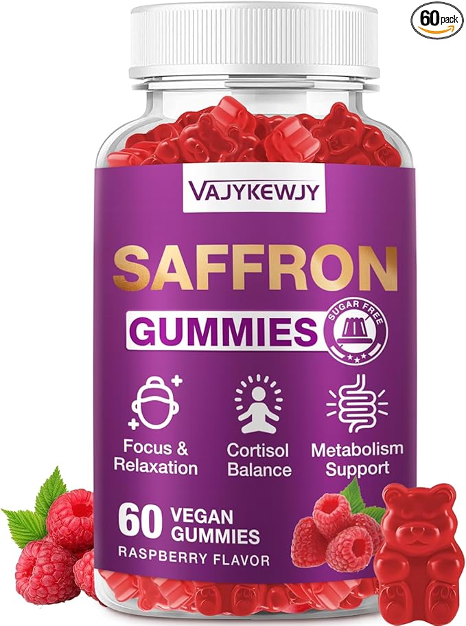 Saffron Gummies (88.5 mg) with Magnesium — Enhanced with St. John’s Wort, Rhodiola, Ashwagandha & Vitamins B6, B12, D3 for Mood & Focus Support — 60 Count