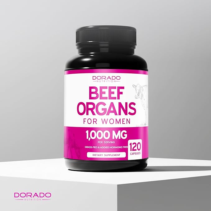 Beef Organ Supplement for Women - Grass Fed Beef Liver, Heart, Kidney & Uterus 1000mg Per Serving - Support Women's Energy & Overall Health - Third Party Tested & Non GMO - USA Made (120 Capsules)