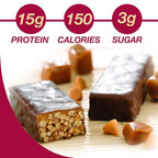 ProtiDIET Peanut Butter and Smooth Caramel Crisp Protein Bar - Gluten Free and GMO Free High Protein Snacks for Adults, Perfect On the Go Meal Replacement Bars - 7 High Protein Bars Per Box