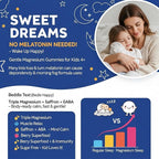 Kids Sleep Gummies NO Melatonin - Triple Magnesium Glycinate + Saffron, GABA, Berry & Nut Superfood Gummies, Sugar Free Nighttime Sleep Aid & Calm for Kids 4+ Teens, Relaxation, Brain & Muscle, 2Pack