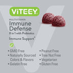 Viteey Multivitamin Gummies 8 in 1 Immune Support Supplement with Probiotics - Immune Boosters for Adults & Teens - Vegetarian, Gelatin Free, GMO Free - Chewable Berry Flavored Pectin Immune Defense