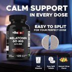 Melatonin 60 mg with Vitamin B6 – 120 Fast Dissolve Tablets Extra-Strength Sleep Support – Drug-Free – Natural Citrus Flavor – Vegetarian, Non-GMO, Gluten-Free