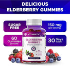 Vitamatic Elderberry Gummies with Vitamin C & Zinc – Immune Support Supplement – Mixed Berry Flavor– 60 Gummies – Made in The USA, Vegan, Non-GMO, Gluten-Free - 2 Pack
