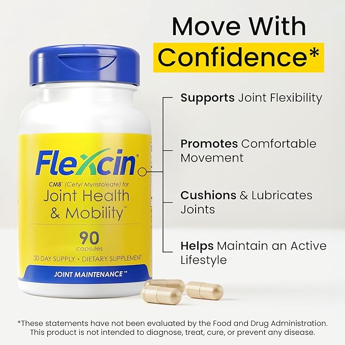Flexcin Joint Health & Mobility Formula with CM8 (Cetyl Myristoleate) - Joint Supplements for Men and Women with Glucosamine, MSM, Collagen Type II - 90 Capsules