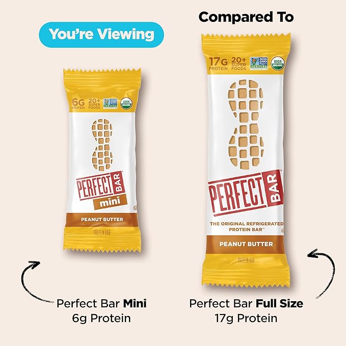 Perfect Bar Mini, Peanut Butter Protein Bar, Protein Snack, Snack Bar, Organic, Gluten Free, Soy Free, Non GMO, No Sugar Alcohols, 0.88 Ounce Bar, 24 Count
