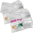 Pill Pouch Bags - (Pack of 1000) 3" x 2.75" - BPA-Free, Poly Bag Disposable Zipper Pills Baggies, Daily AM PM Travel Medicine Organizer Storage Pouches, Clear Reusable with Write-on Labels
