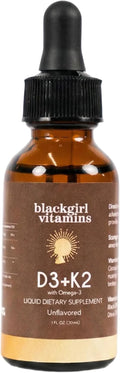 Black Girl Vitamins Vitamin D3 K2 Drops (125mcg Each) with Omega 3 – Liquid D3 K2 (MK7) Daily Supplement, Concentrated Unflavored Drops, Vegan (30-Day Supply)