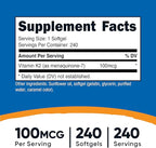 Nutricost Vitamin K2 MK-7 100 mcg, 240 Softgels - Gluten Free and Non-GMO MK7