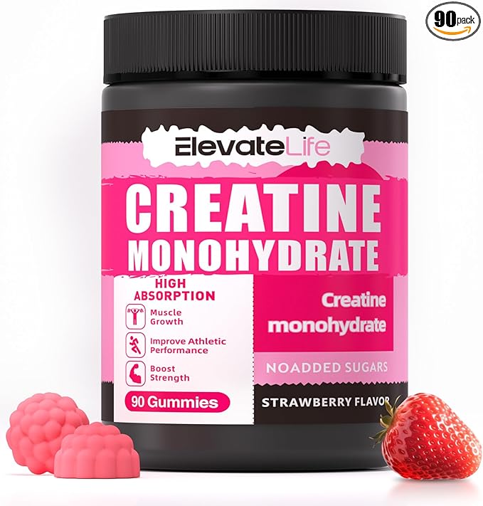 NSFCertified Creatine Monohydrate Gummies 5000mg for Men & Women, Chewables Creatine Monohydrate for Muscle Strength, Muscle Builder, Energy Boost, Pre-Workout Supplement(90 Count)-Strawberries