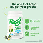 Vega Protein and Greens Protein Powder, Vanilla - 20g Plant Based Protein Plus Veggies, Vegan, Non GMO, Pea Protein for Women and Men, 21.7 Ounce (Packaging May Vary) (Pack of 1)