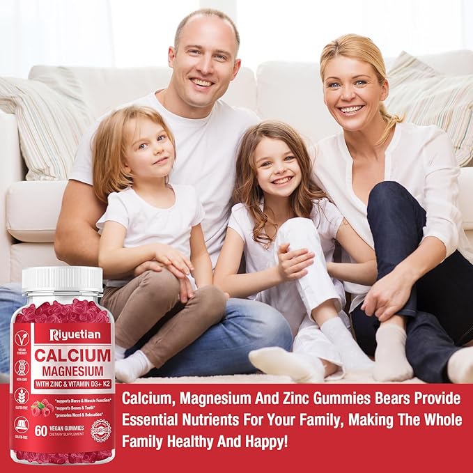 Calcium Gummies + Magnesium & Zinc with Vitamin D3 & K2, High Absorption Calcium Supplement for Bone, Teeth & Immune Support, Non GMO, Vegan, 120 Count