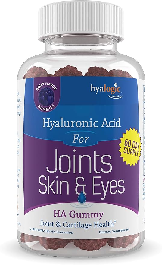Hyalogic Hyaluronic Acid Gummies – Supplement for Joint, Skin & Eyes – Mixed Berry Flavor – Gummy Vitamins for Women & Men – Gluten-Free, Non-GMO, 60 Count