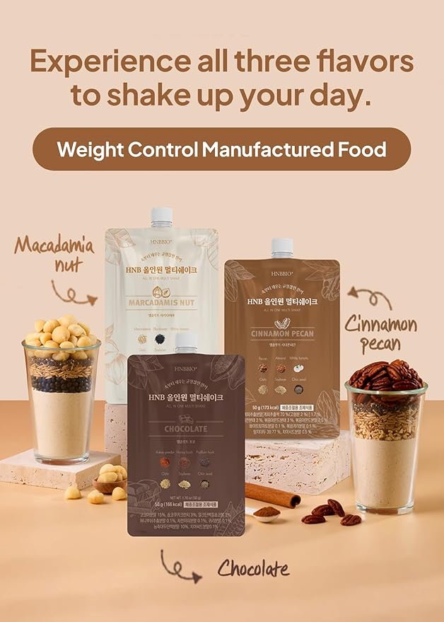 Korean Food All-In-One Multi Shake Cinnamon Pecan(50g*7 Packs) Dietary Fiber, Essential Amino Acids, Vitamins, 7-Day Convenient Individual Packs (12.35 oz)