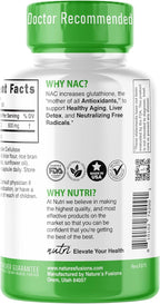 Nutri NAC Supplement N-Acetyl Cysteine 600 mg - Anti Aging Supplement, Antioxidant, Liver, Lung Support, Boost Glutathione - 60 Capsules - Free Radical Protection - 3rd Party Tested - GMP Certified