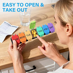 Extra Large Weekly Pill Organizer 7 Day - Portable Daily Pill Box with 7 Detachable Compartments, Vitamin Holder and Medicine Organizer for Supplements, Home and Travel, Rainbow