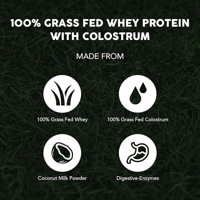 Paleovalley 100% Grassfed Whey Protein Powder with Colostrum, 30 Serving - Chocolate, 13g Protein, Muscle Building, Immune Support, Gut Health