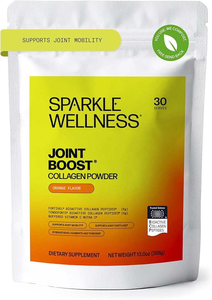 Sparkle Wellness FORTIGEL & TENDOFORTE Collagen Peptides | Collagen Powder with Calcium Ascorbate Vitamin C to Support Joint Mobility, Tendon & Ligament Health | Joint Boost (Orange) [30-Serves]