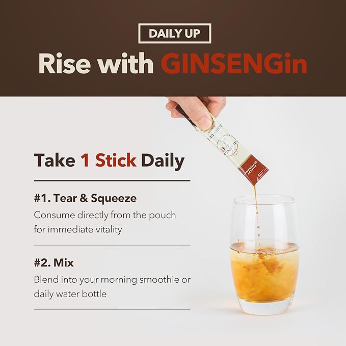 DailyUp Korean Red Ginseng Extract Stick 1000mg - Boost Energy | Enhance Memory | Support Immune System | Vegan | Liquid Supplements (10 Sticks)
