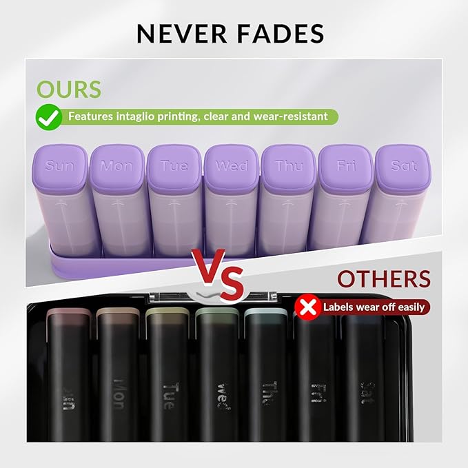 KOVIUU Weekly Pill Organizer 3X a Day, Detachable Pill Box 7 Day, Large 3 Times Daily Pill Case, Travel Pill Container Holder, Week Medication Dispenser Pillbox for Vitamin Supplement Medicine, Purple