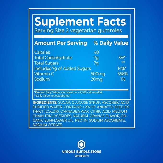 Vitamin C Gummies 500mg – 120 Count, Natural Orange Flavor, Daily Vitamin C Gummies for Adults, Chewable VIT C, Vegetarian, No Artificial Flavors or Sweeteners (Pack of 1)