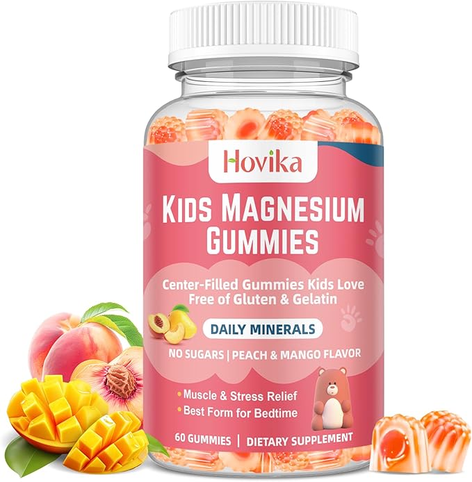 Magnesium Glycinate Gummies for Kids: Calm Magnesium Supplement for Kids & Adults with Zinc Citrate, GABA, Chamomile, Vitamin B6 & C - Sleep, Relaxation & Focus, Juicy Peach & Mango Flavor 60 Count
