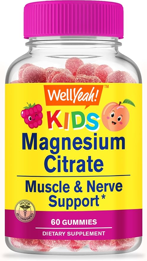 WellYeah Magnesium Citrate Gummies for Kids - Chewable Stress Relief Supplement for Children - Natural Calm, Mood Support, Non-GMO, Gluten Free - Natural Sourced Flavors - 60 Gummies