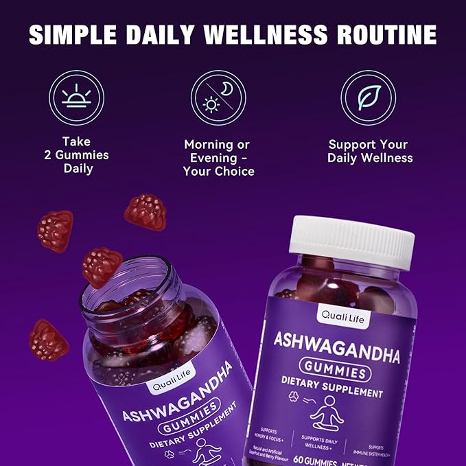 Ashwagandha Gummies for Relax & Cortisol Support – High Strength Root Extract with Cranberry & Chaste Tree, Grapefruit & Berry Flavour – Vegan, Non-GMO, Gluten-Free – 60 Gummies (30 Days)