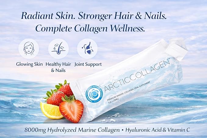 Liquid Marine Collagen Peptides for Women Men – 8000mg Hydrolyzed Collagen Liquid Supplement with Biotin & Vitamins for Hair Growth, Skin, Nails & Joints, Lemon Flavor, Sugar-Free, 14 Sachets