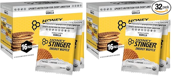 Honey Stinger Organic Vanilla Waffle,Energy Stroopwafel for Exercise,Endurance and Performance,Sports Nutrition for Home & Gym,Pre and Post Workout,Box of 16 Waffles,16.96 Ounce,(Pack of 2)