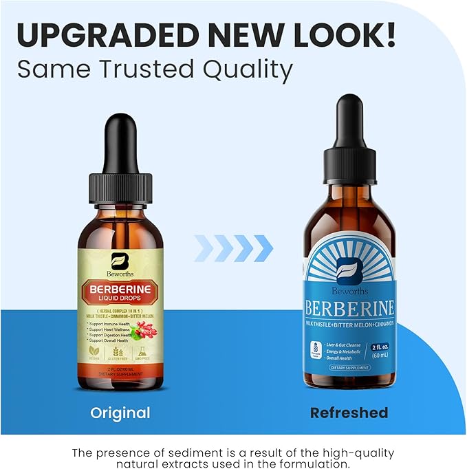Berberine Supplement with Ceylon Cinnamon - Berberine Liquid Drops with Turmeric Curcumin, Ceylon Cinnamon, Bitter Melon, Berberine Phytosome for Digestion System, Immune Health Support -Vegetarian
