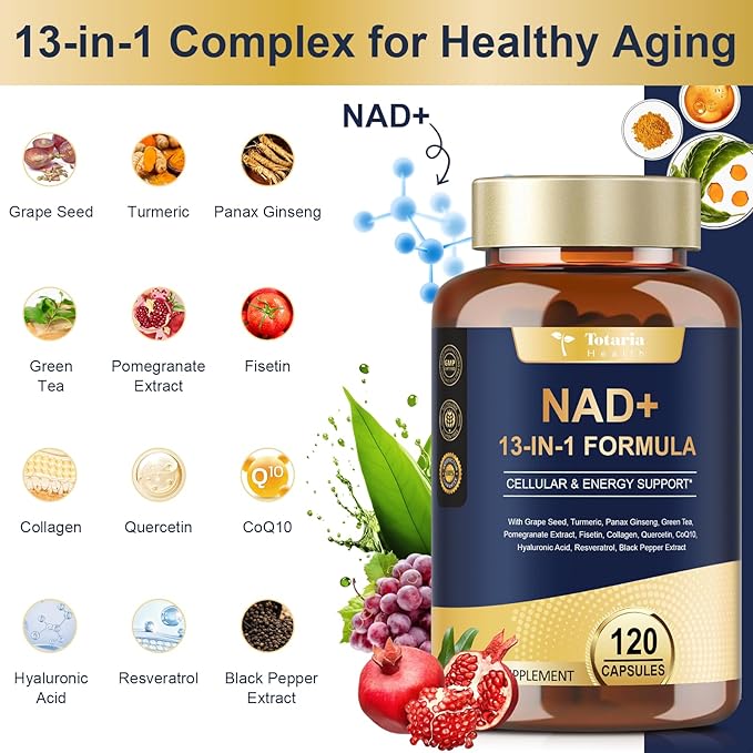 Totaria (2 Packs) NAD Supplement for Women Men with nicotinamide riboside resveratrol,Quercetin, Betaine Boost NAD+ Levels NAD Plus Supplement for Anti Aging, Energy, Immune, Focus 120 Capsules