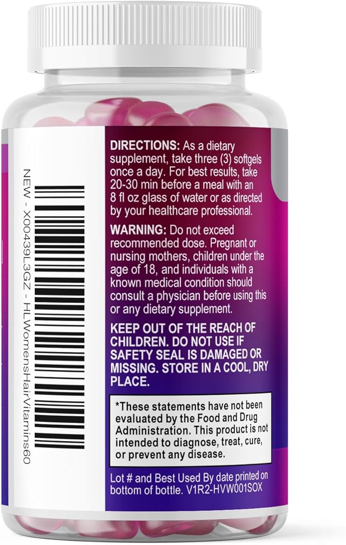 Hair Vitamins for Women for Hair Growth - Argan-Infused Supplement with Collagen, Biotin and Hyaluronic Acid - Supports Faster Hair Growth, Skin & Nails Beauty Vitamins, Bottled in USA - 60 Softgels