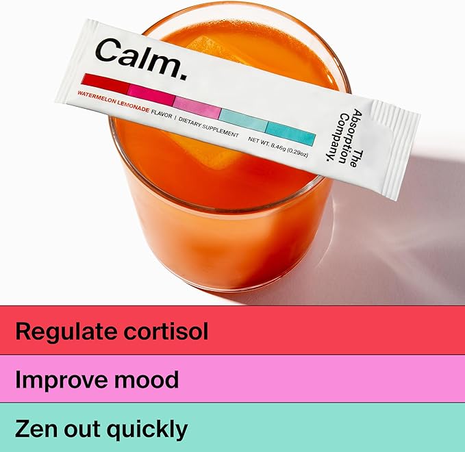 Calm Drink Mix - Relaxation Aid with Magnesium, Ashwagandha, L-Theanine, & Vitamin D - Supports Cortisol Regulation and Mood for Men & Women - Watermelon Lemonade Flavor 28 Sticks