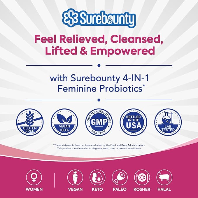 Probiotics for Women, 120 Billion CFU 34 Strains, Prebiotics, Digestive Enzymes, Cranberry, 4-in-1 Feminine Probiotic, Digestive, Vaginal, Immune Support, 60ct (Pack of 2)