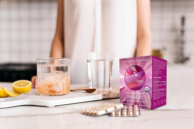 Femmenessence® MacaLife® – Clinically Proven Perimenopausal Organic Vegan Supplement for Natural Hormone Balance, Symptom Relief, Heart & Mood Support (120 Capsules, 60 Day Supply)