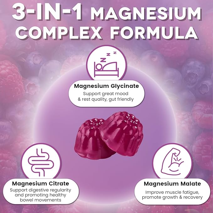 Magnesium Complex Gummies 500mg - Magnesium Glycinate, Citrate, Malate with Vitamin D3, C, B6, B12, Zinc & Calcium, Magnesium Supplement Chewable Support Calm, Muscle, Mood - Vegan 120 Counts