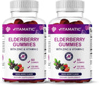 Vitamatic Elderberry Gummies with Vitamin C & Zinc – Immune Support Supplement – Mixed Berry Flavor– 60 Gummies – Made in The USA, Vegan, Non-GMO, Gluten-Free - 2 Pack