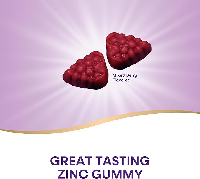 Nature's Way Zinc Gummies, Adult & Kids 9+ Immune Support Gummies*, 100% Daily Value per Serving, Mixed Berry Flavor, 120 Chews
