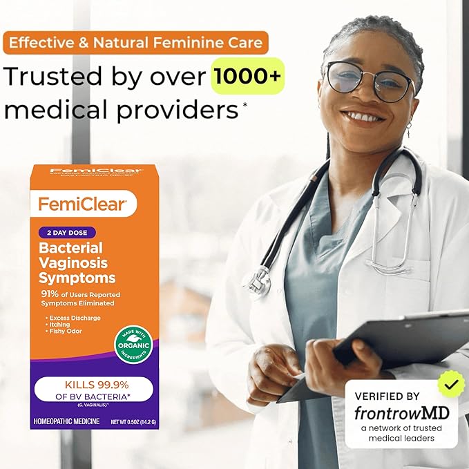 FemiClear for Bacterial Vaginosis Symtoms - Fast Relief for Discomfort, Itching & Discharge, pH Balance & Vaginal Health Support, Freshness & Odor Control, All-Natural Organic Ingredients, 2-Day Dose