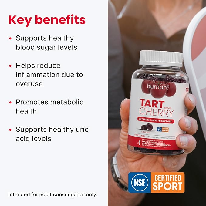 Humann Tart Cherry Gummies - Uric Acid, Immunity, Inflammation & Metabolic Health Support – NSF Certified Sport, Powerful Antioxidant & Non-GMO - from Maker of SuperBeets - 60 Sugar-Free Vegan Gummy