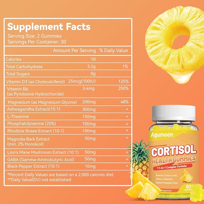 Cortisol Gummies for Women, Cortisol Supplements with Ashwagandha, Magnesium, L-theanine, for Relaxation and Mood Support - 120 Gummies