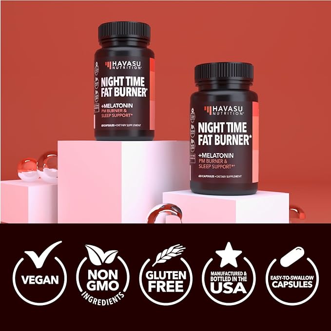 Night Time Fat Burner Capsules for Men and Women - Appetite Suppressant for Weight Loss with White Kidney Bean - 60 Count - Metabolism Booster with Melatonin for Sleep Support - 2-Month Supply