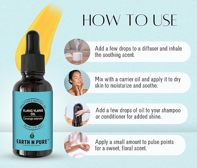 Earth N Pure Ylang Ylang Essential Oil Natural and Therapeutic Grade for Aromatherapy, Hair Care and Skin Care 50 ml